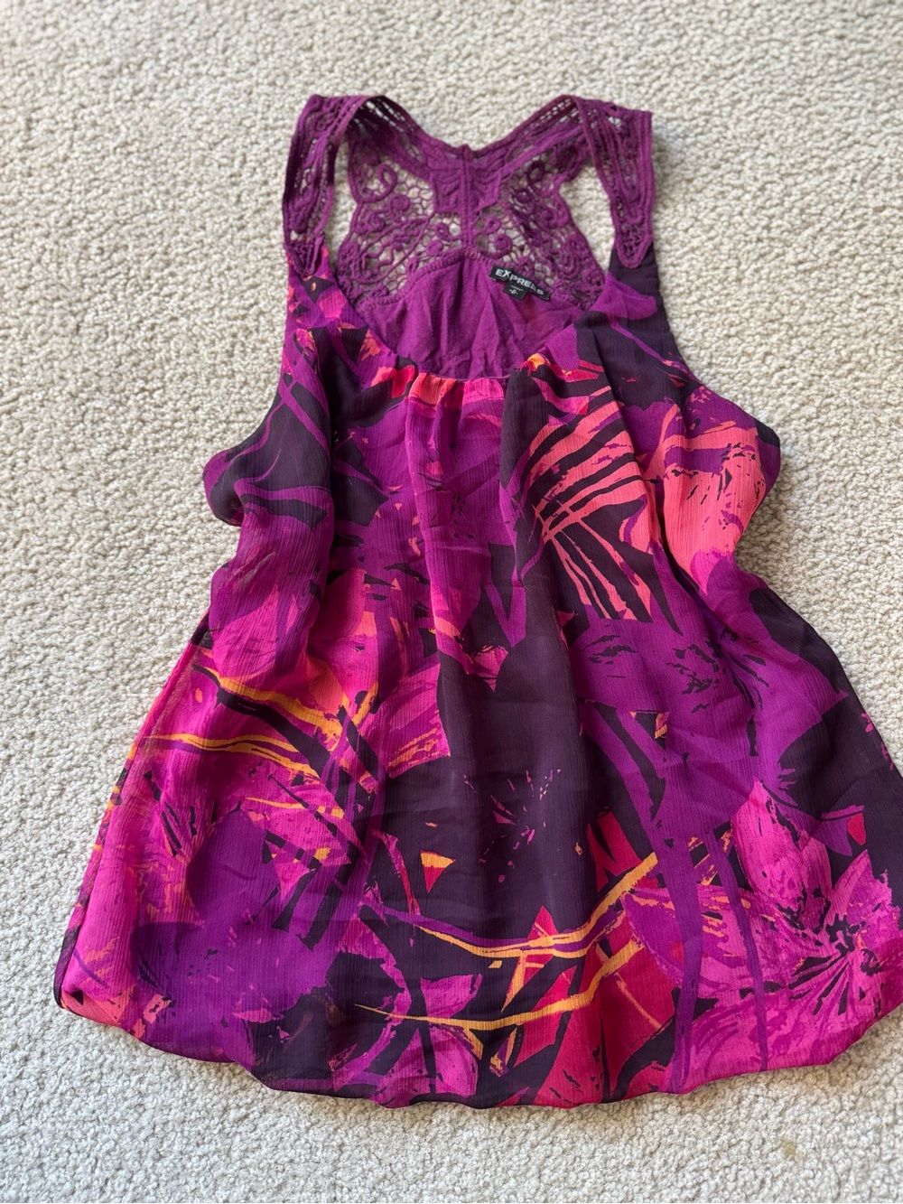 Express Purple & Pink Lace-Back Floral Print Camisole y2k